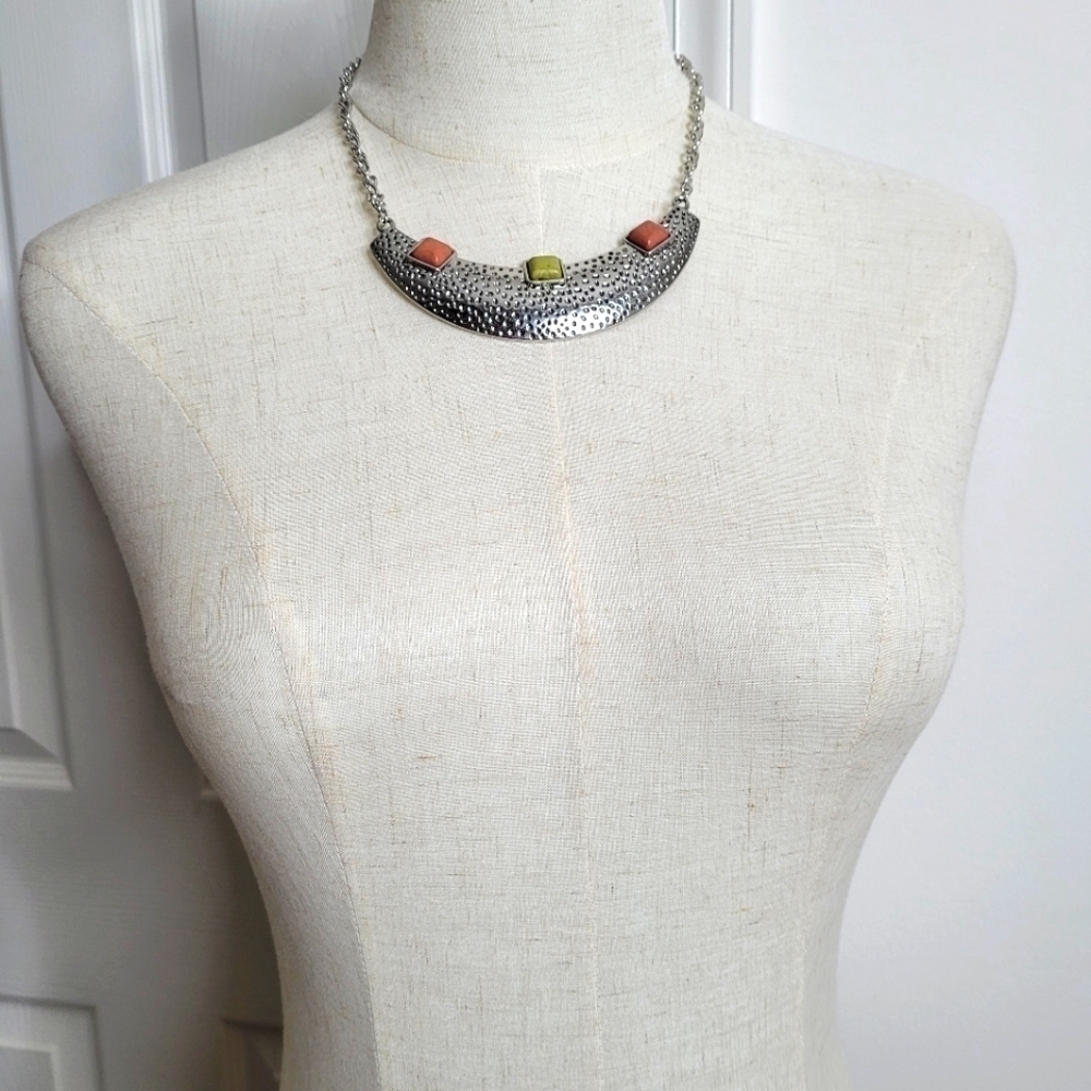 Paparazzi SilverTone Brown Green Stones Necklace And Earring Set